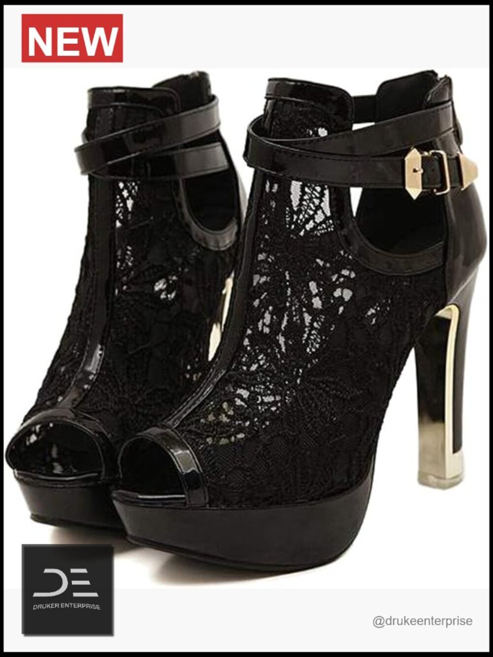 Lace Flowers Open Toes High Heels Ankle Boots with Buckle
